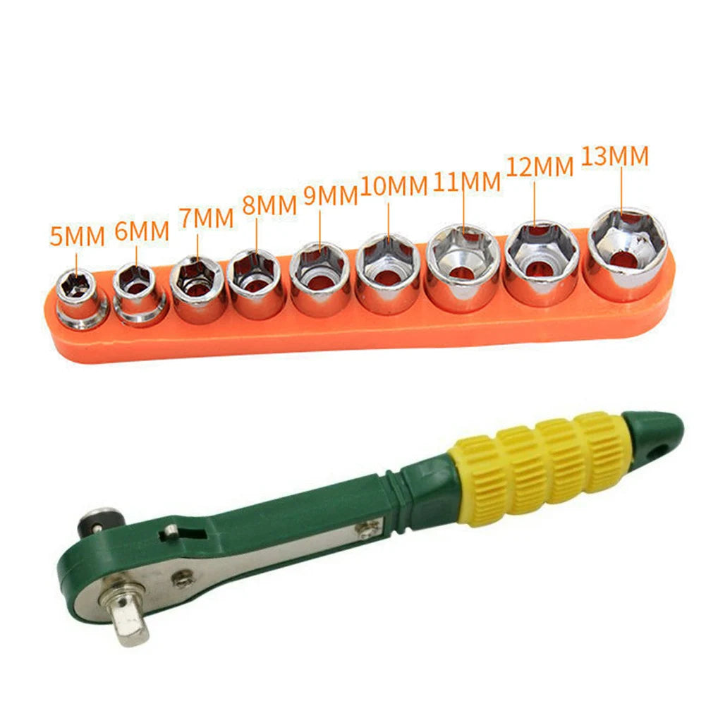 Mini 1/4" Quick Ratchet Wrench Set – Sockets 5–13mm & Bits Ratchet Wrench Set Oasis Select 10pcs