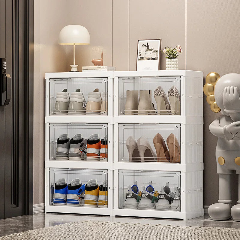 White Foldable Shoe Cabinet,3-9 Tier Heavy-Duty Storage Box for Shoes, Bags, Figurines in Living Room/Bedroom Oasis Select