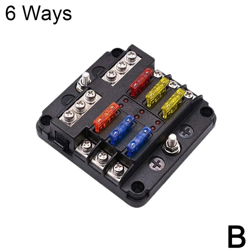 2025 NEW 6/12 Ways Fuse Box LED Warning Indicator 12V 32V Power Distribution Panel Car Boat Fuse Box Holder With Plastic Cover Oasis Select 6 way