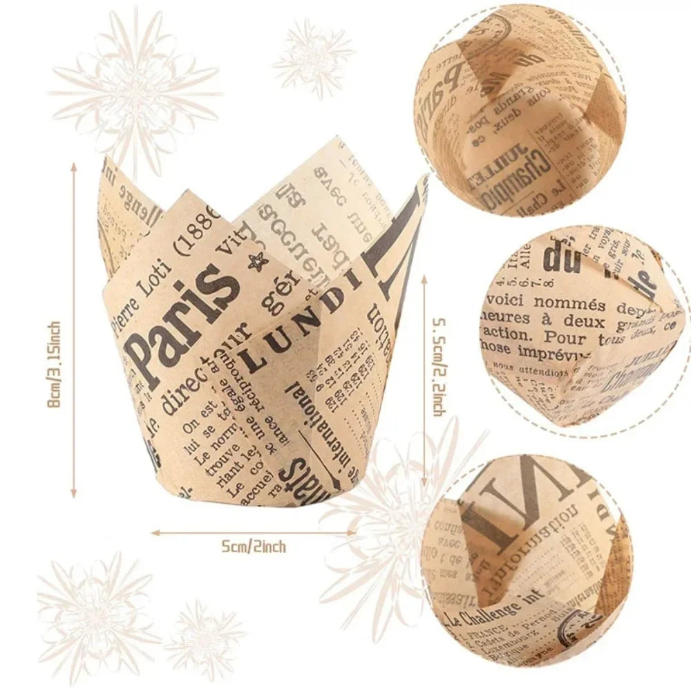 50pcs Newspaper Style Baking Cup Cupcake Liner Cupcake Wrapper Molde Cupcake Paper Cups Bakeware Tool for Wedding Birthday Party Oasis Select