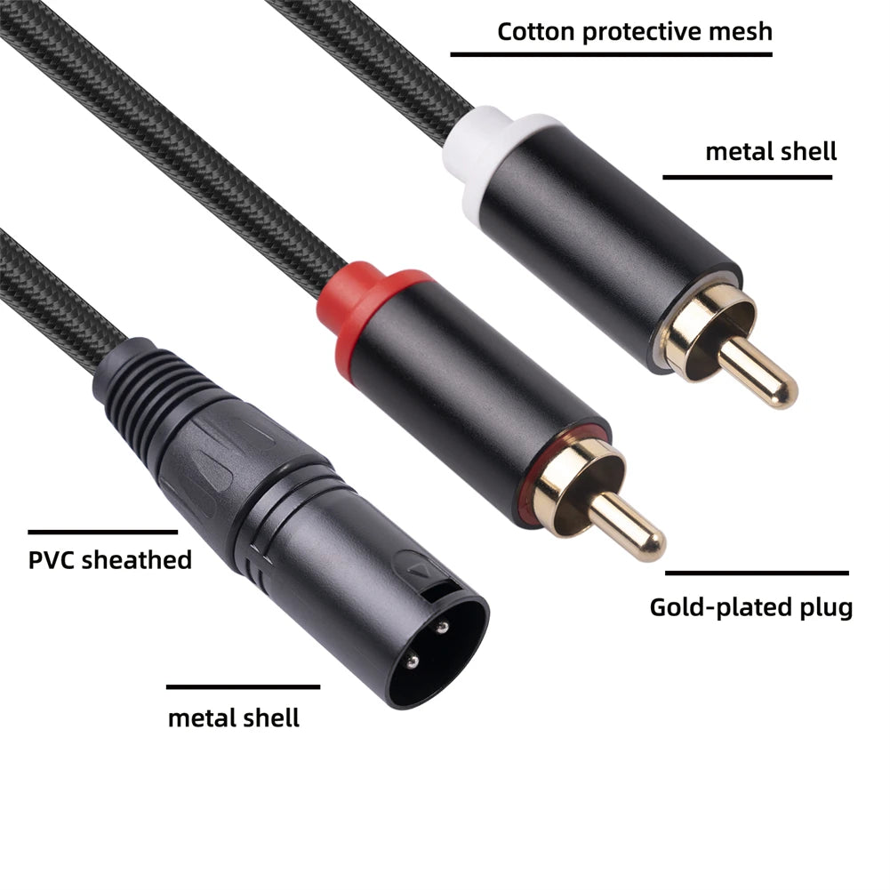 3-Pin XLR Male To 2-RCA Male Microphone Audio Cable Y Adapter Converter 1M 2M Canon Public To Double RCA Public Mixer Lotus Oasis Select