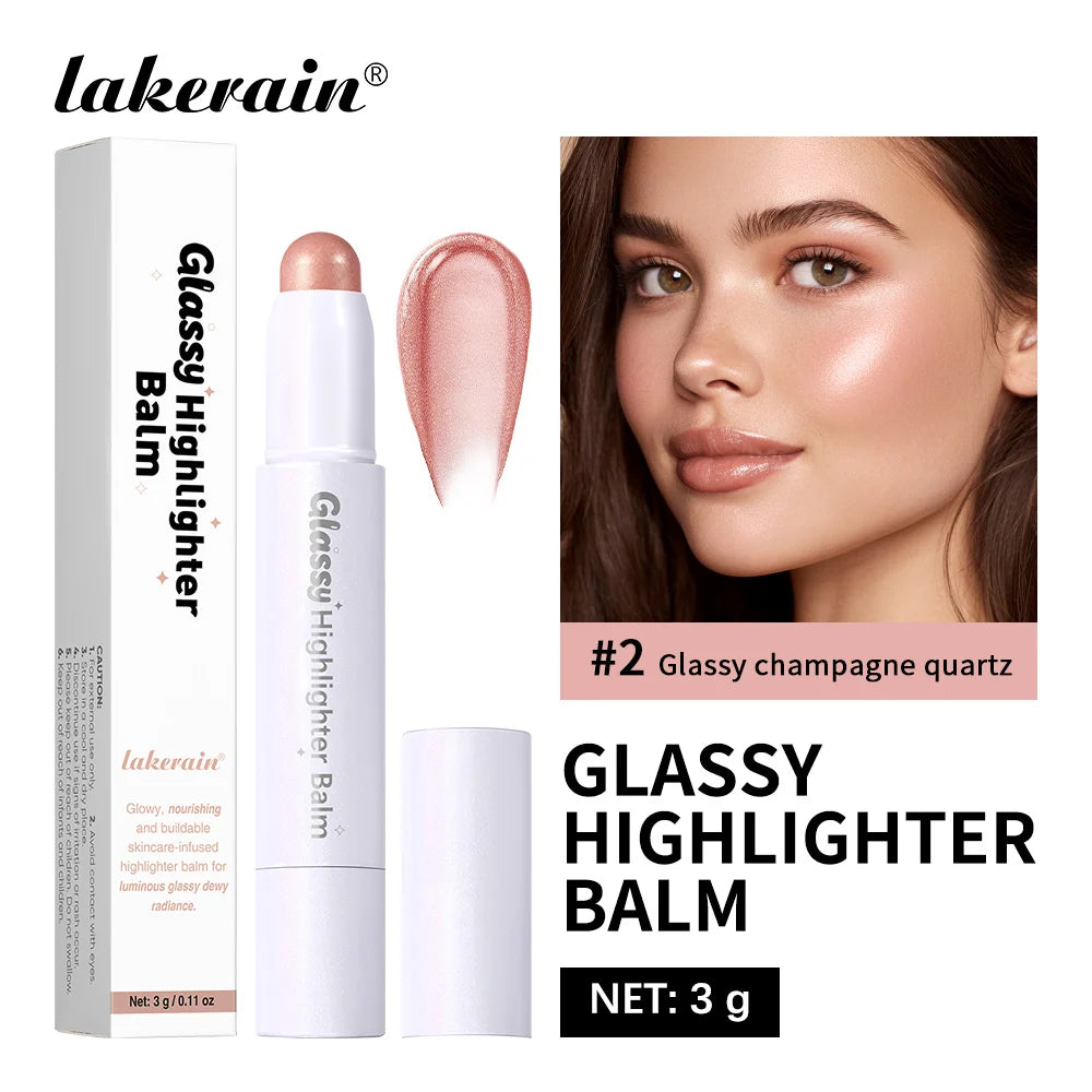 Glassy Highlighter Balm Brighten Complexion Deep Hydration Long Lasting Wear Highlighting Cream Eye Cheek Lip Body Glossy Pen Oasis Select Champagne Quartz