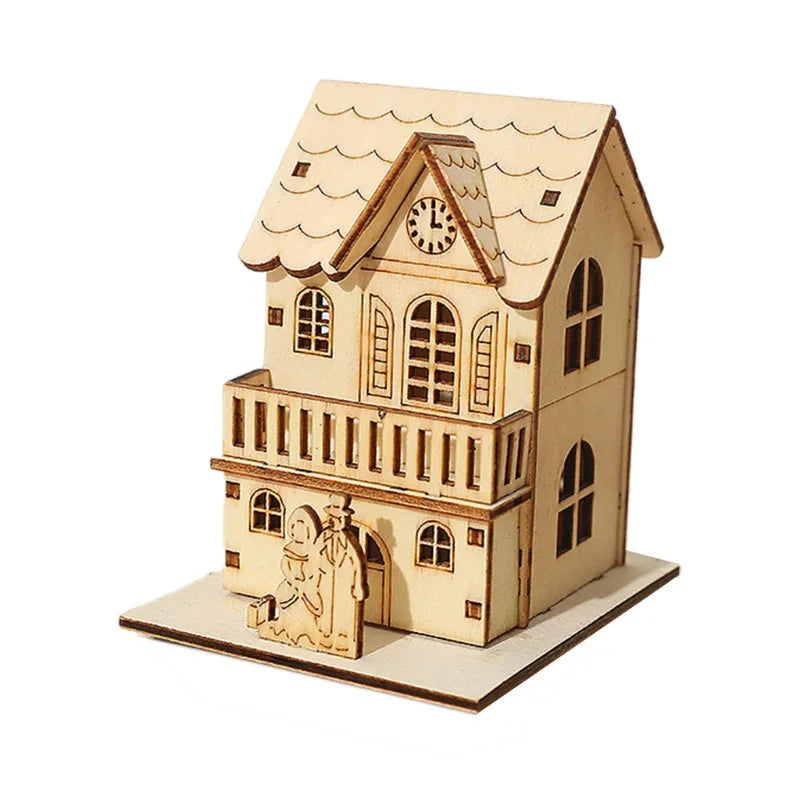 DIY Merry Christmas Decorations Mini Wooden House Luminous Cabin Christmas Tree Hanging Xmas Ornaments New Year Kids Gift Oasis Select 03