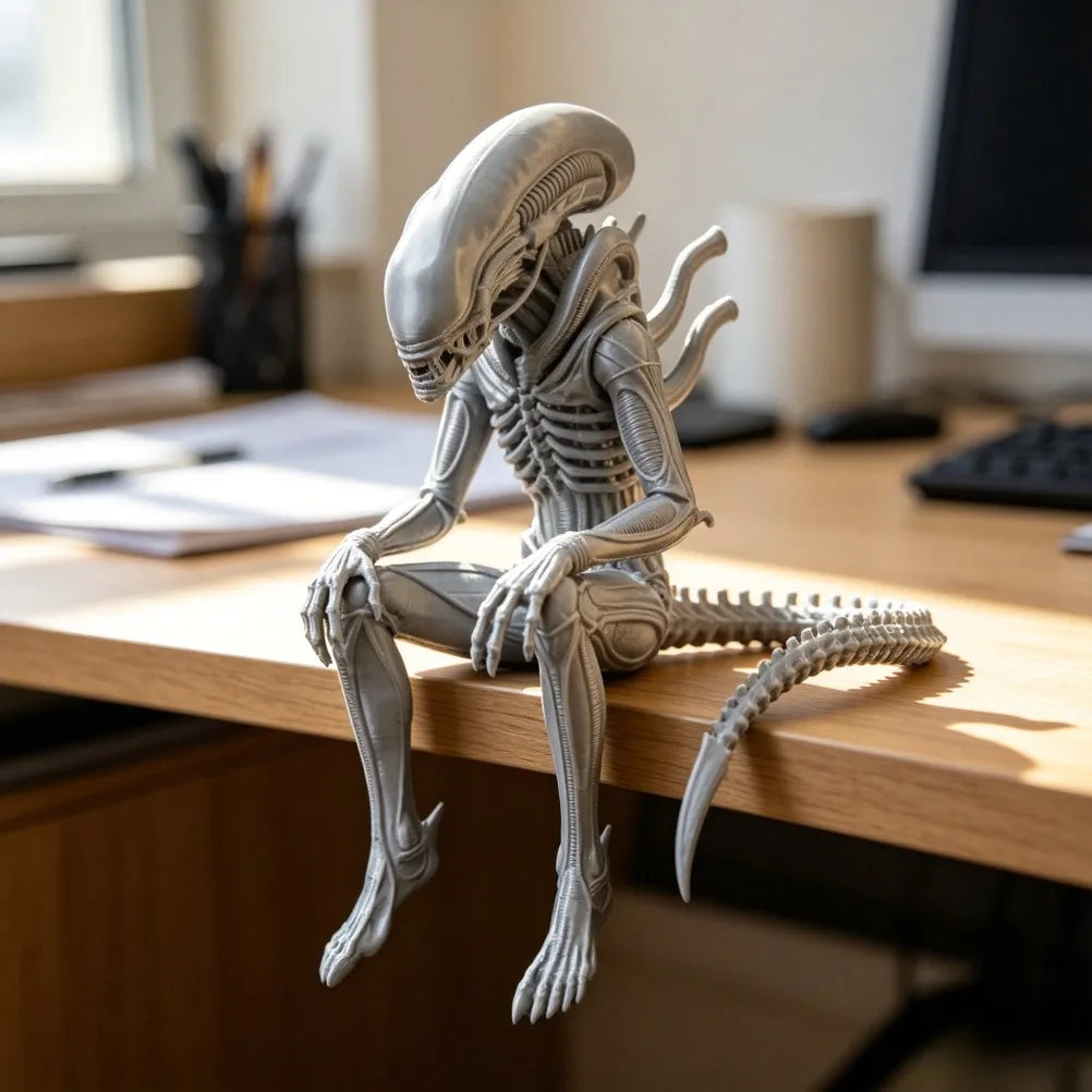Sci-Fi Horror Alien Monster Sculpture 3D Printed Sitting Figurine Gothic Desktop Ornament Creative Collectible Decoration & Gift Oasis Select