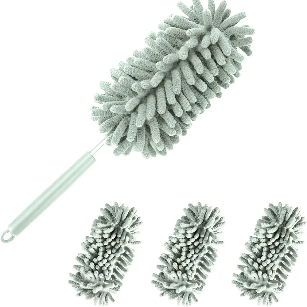 4-Pack Chenille Microfiber Duster Refills with Expandable Handle, Reusable & Washable, Soft Bendable Dry Dusters for Home & Car Oasis Select green