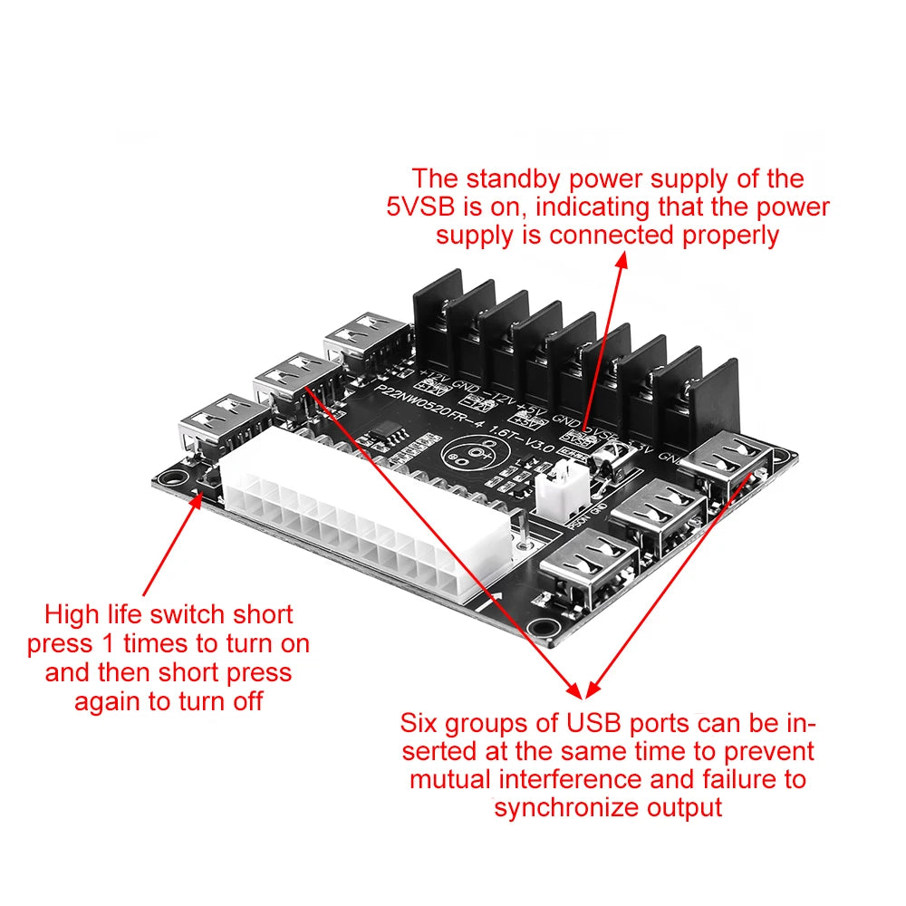 24 Pins ATX Power Supply Breakout Board and Acrylic Case Kit Module Adapter Power Connector Support 12V -12V 5V 5VSB 3.3V Oasis Select