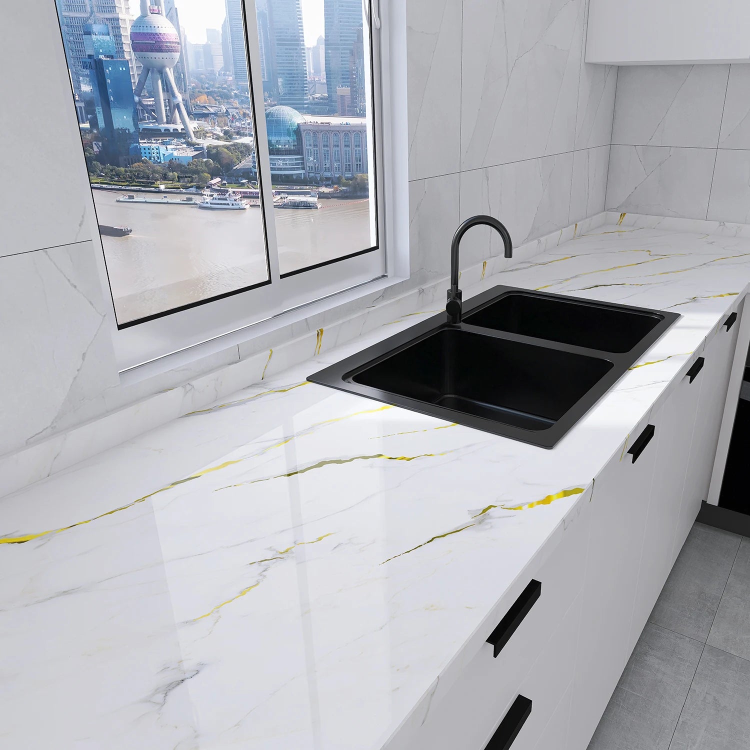 PVC Self-Adhesive Hot Stamping Marble Pattern Oil-Proof Stickers Suitable For Kitchen Walls And Decorative Background Walls. Oasis Select xuefengtangjin 40cmX1m