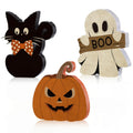 Three-piece Halloween wooden table decorations, black cat, pumpkin and ghost, for the center of the party table decoration Oasis Select 3pcs