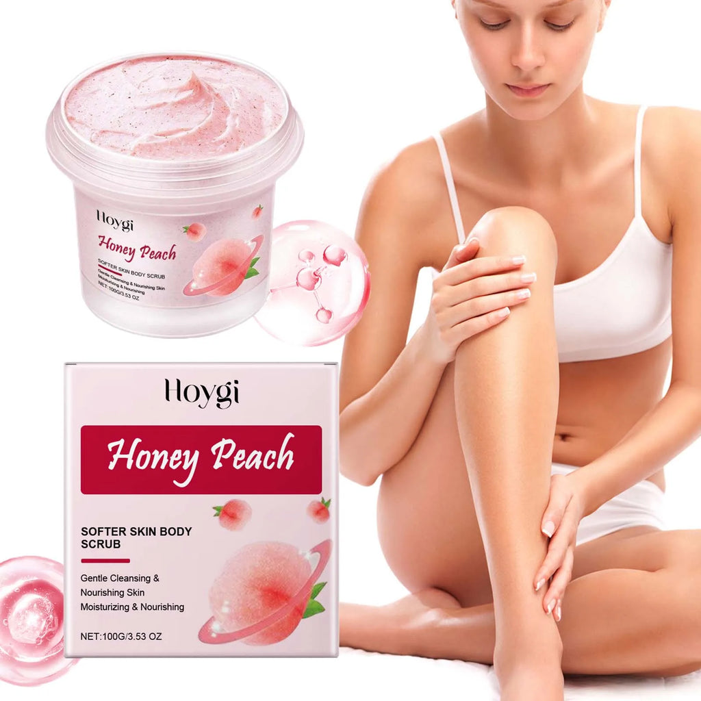 Honey Peach Softer Skin Body Scrub Gentle Exfoliating Cleanser Brightening Deep Cleaning Moisturizing Shiny Smooth Body Scrub Oasis Select