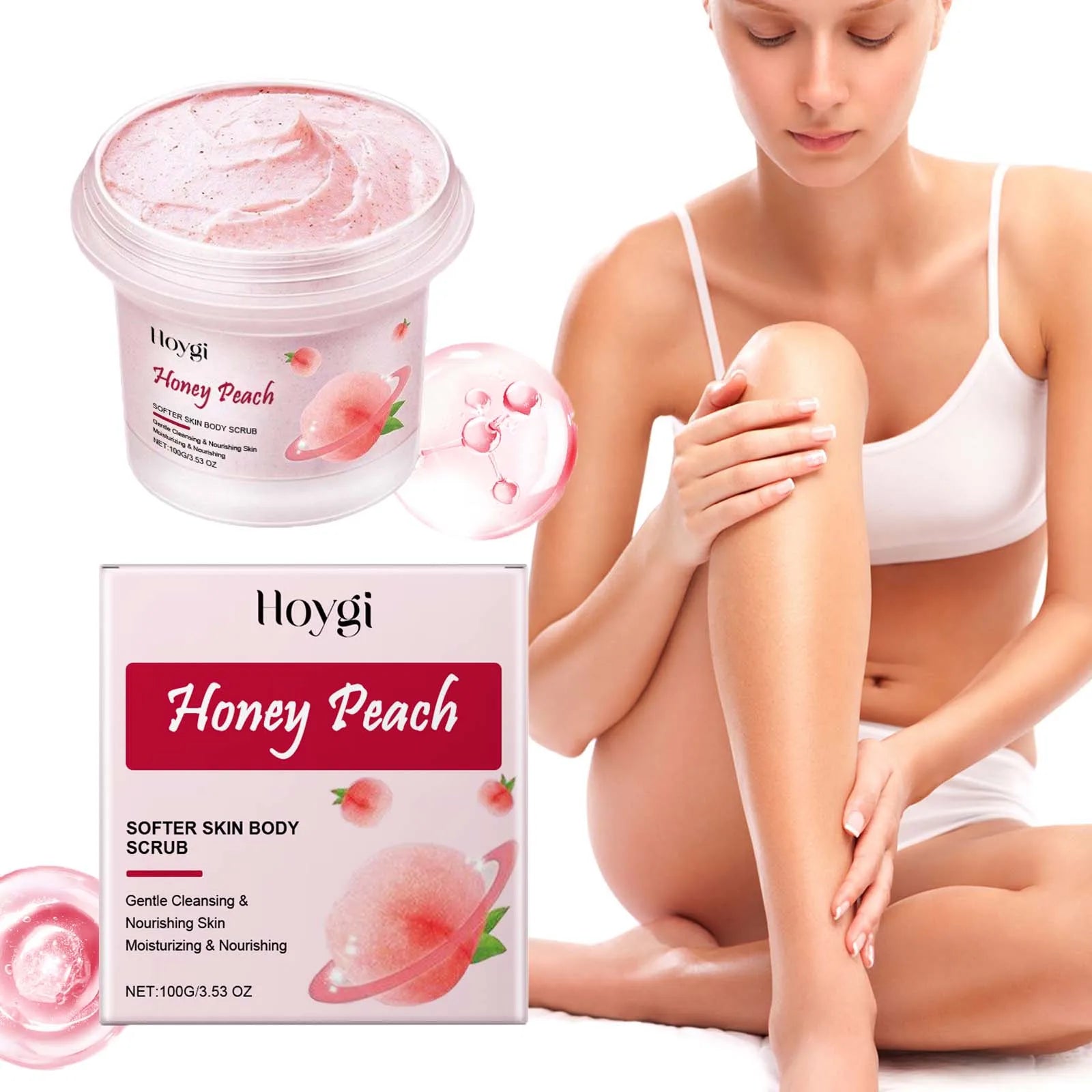 Honey Peach Softer Skin Body Scrub Gentle Exfoliating Cleanser Brightening Deep Cleaning Moisturizing Shiny Smooth Body Scrub Oasis Select