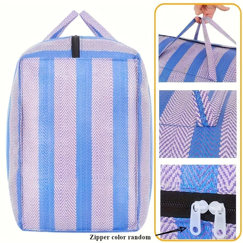1pc 230L Large Capacity Car Travel Storage Bag, Quilted Thickened Nylon Duffel Bag for Moving, Portable Blue White Moving Bag Oasis Select