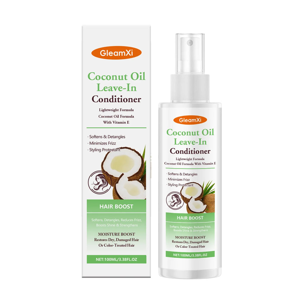 Coconut Oil Leave-In Conditioner Spray for Dry Damaged Hair Anti-Frizz Nourishing Smooth Hair Restoring Shine and Softness Oasis Select 100ml boxed