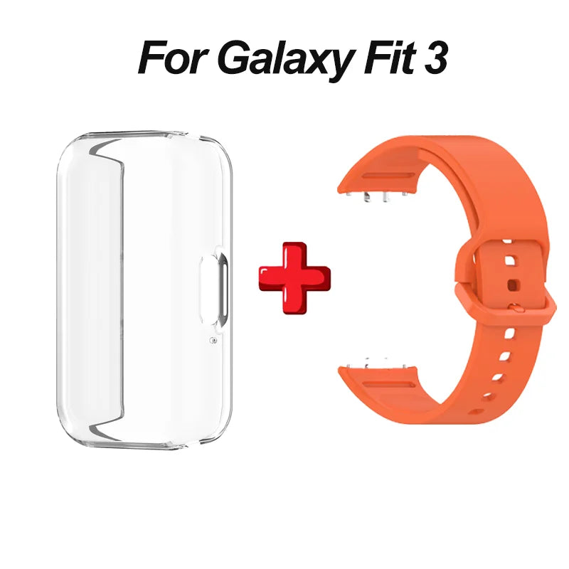 2-in-1 Clear TPU Case & Silicone Strap for Galaxy Fit 3 Smartwatch Case & Strap Oasis Select Orange