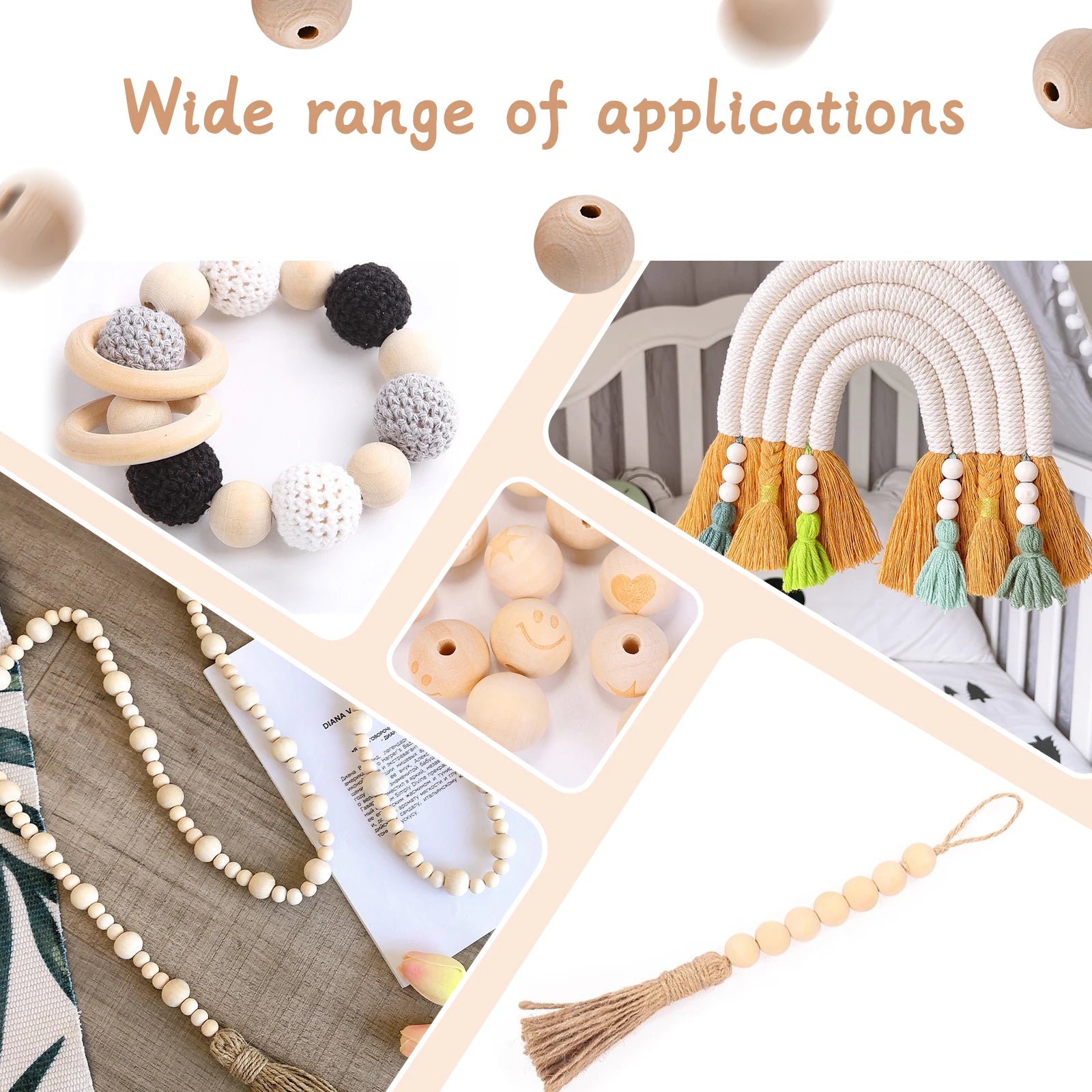 200pcs DIY wooden beads, 20mm natural round wooden beads, handmade DIY beads string ornaments handicraft accessories Oasis Select