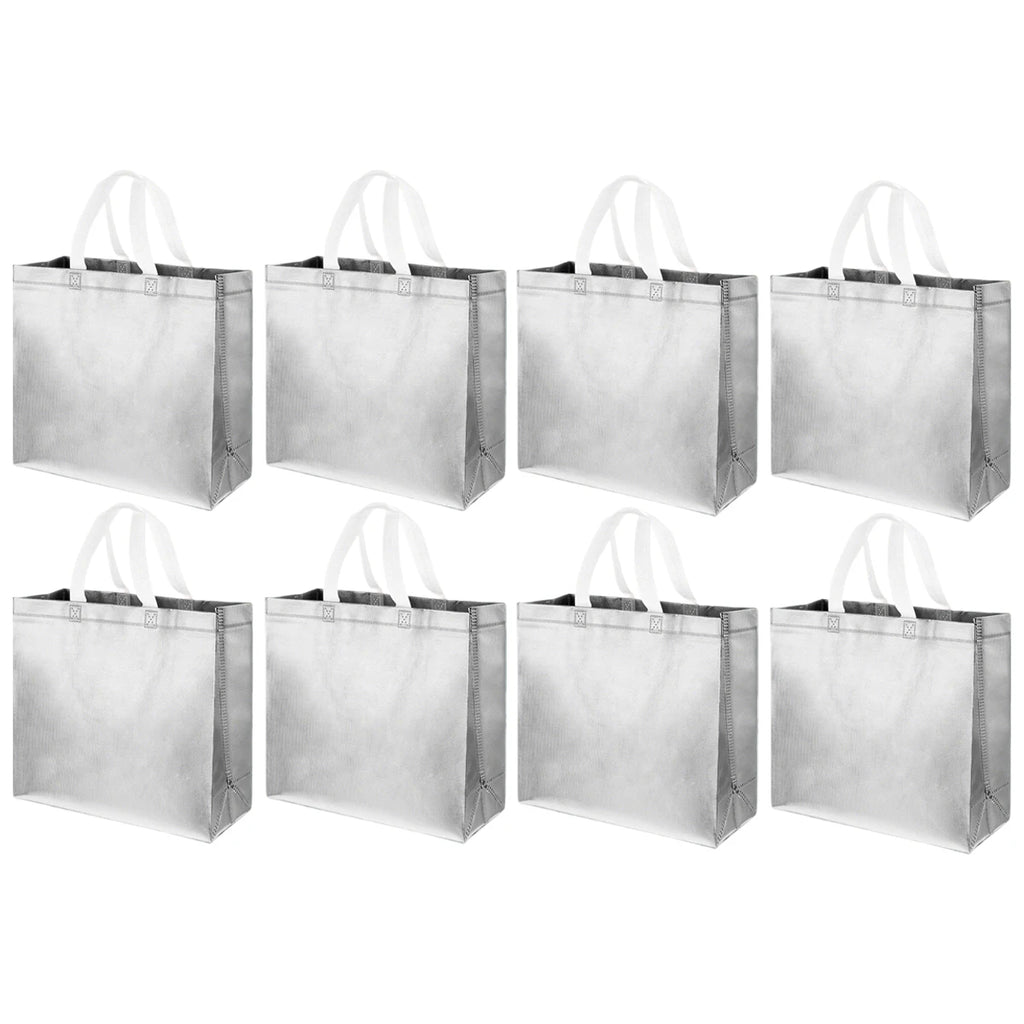 4/6/8PCS Eeusable Gift Bags with Handles Elegant Sliver Gift Bags Independence Day Birthdays Parties Holidays Wedding Shopping Oasis Select Silver 8pcs 32x28x12cm