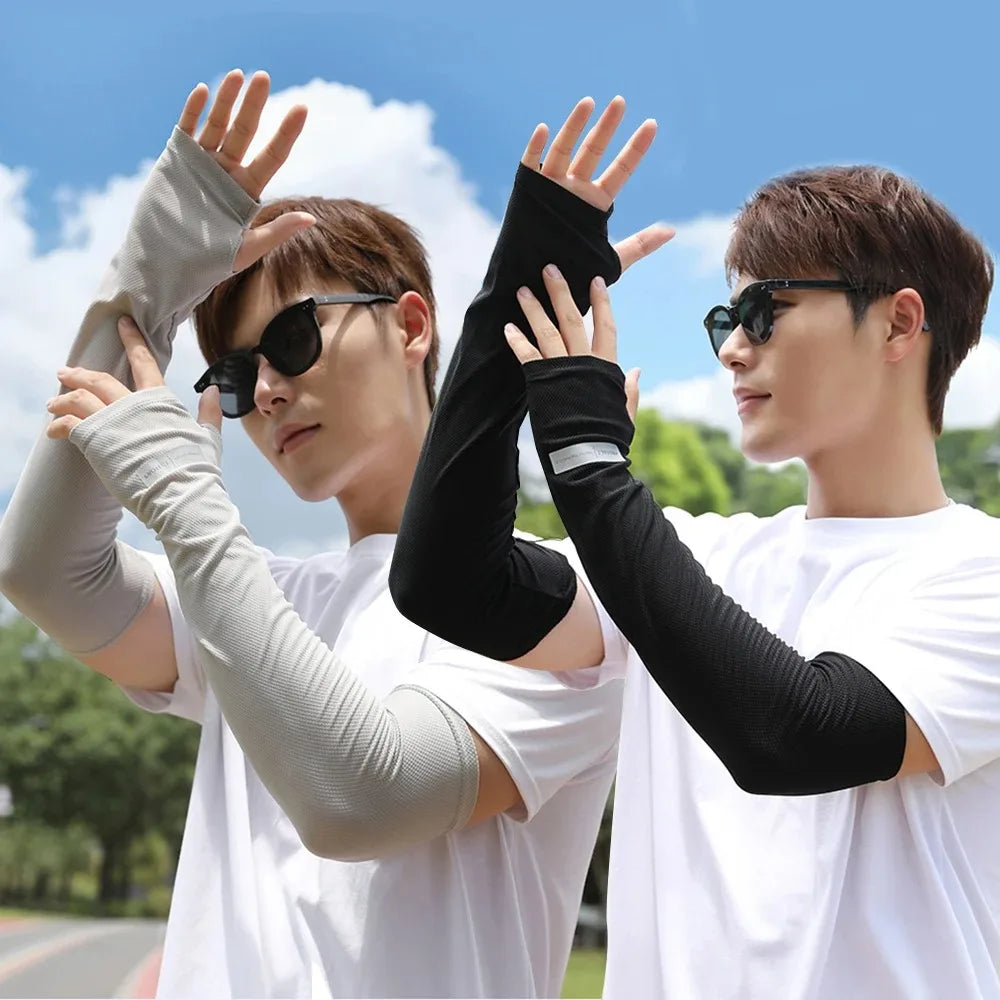 New Ice Silk Arm Sleeves UV Protection Loose Long Arm Glove Non-slip Breathable Sunscreen Sleeves Summer Oasis Select