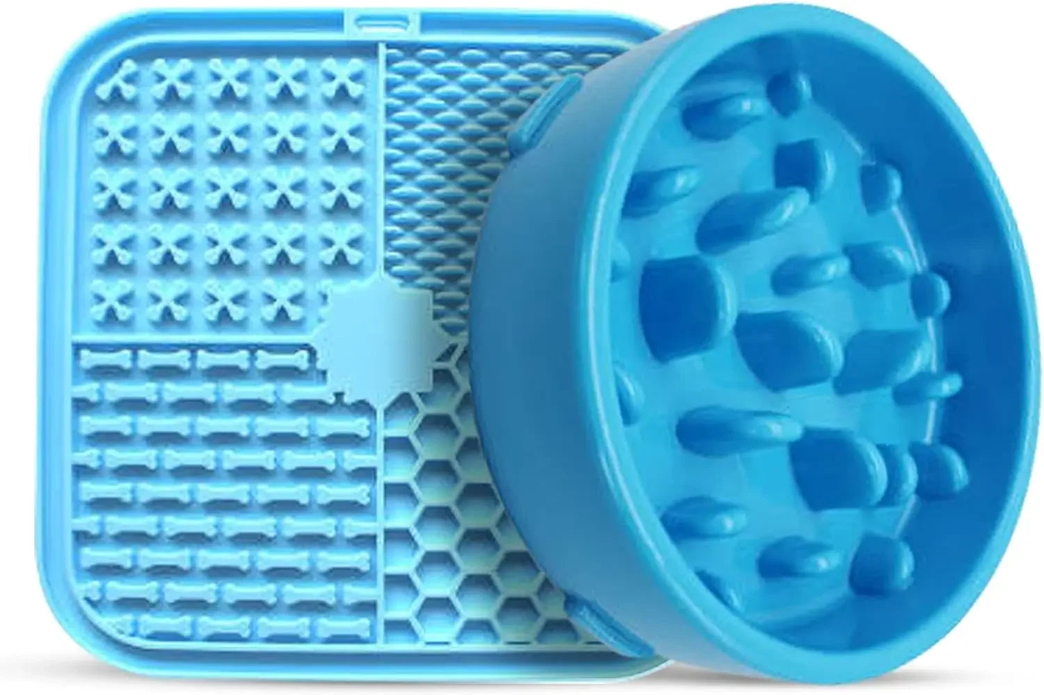 Slow Feeder and Lick Mat Bundle, Slow Feeder Dog Bowls BPA Free Food Safe Materials PVC Lead & Phthalate-Free Lick mat for Dogs Oasis Select Blue