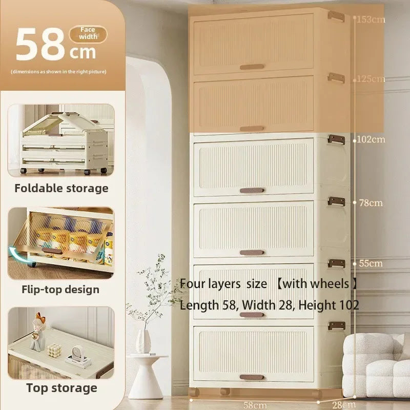 Multi-functional Simple folding storage cabinet Plastic multi-layer bag wardrobe storage box living room storage cabinet Oasis Select 58Cm4layerwhite