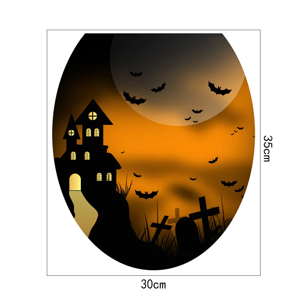 Halloween Toilet Lid Sticker Scary Pumpkin Haunted House Bathroom Decoration Wall Decals Poster Party Decoration Self Adhesive Oasis Select AFH-MT1007
