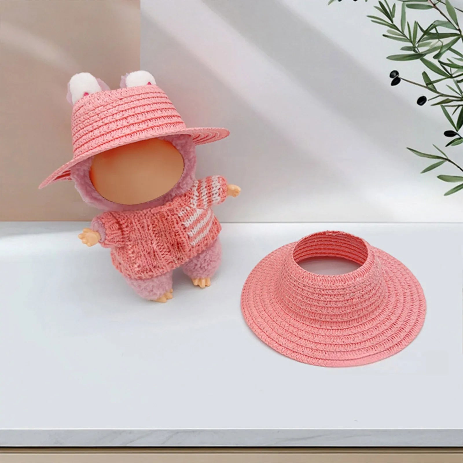 Colored Empty Straw Hat For Ropa Labubu Lovely Little Doll Accessories Cute Hat Decoration Oasis Select Pink One Size