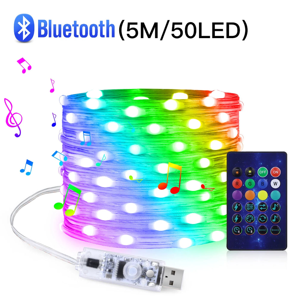 5/10/20m RGBIC Garland Light USB LED Copper Wire Fairy String Lights Home Holiday New Year Christmas Tree Wedding Decorative Oasis Select 5M 50LEDs