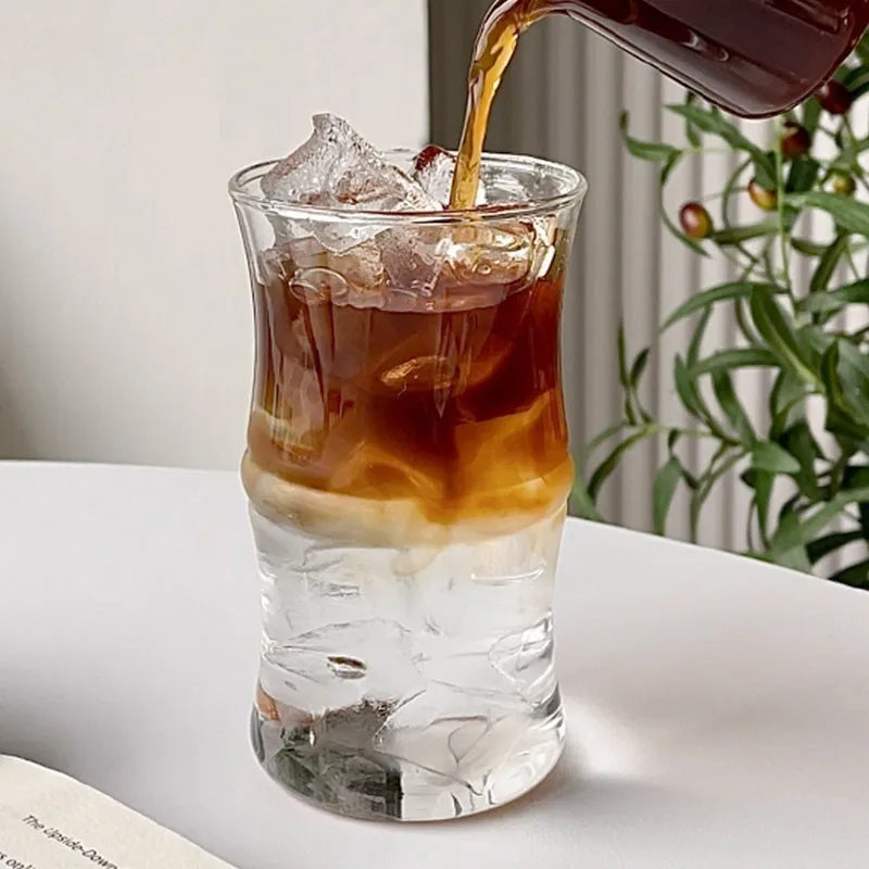 Coffee Glass Bamboo Shaped Large Capacity Water Mug Clear Drinking Glasses,Milk Tea Drinking Cup, Fruit Juice Beer Beverage Cup Oasis Select