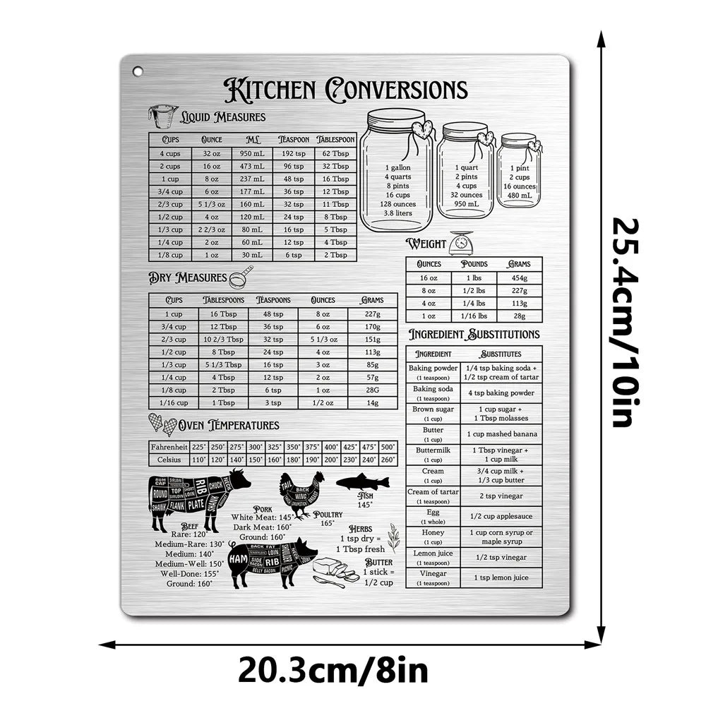 Kitchen Conversion Magnetic Sticker Fridge Mounted Measuring Guide Metal Kitchen Helper for Daily Cooking Use Oasis Select JSTY488