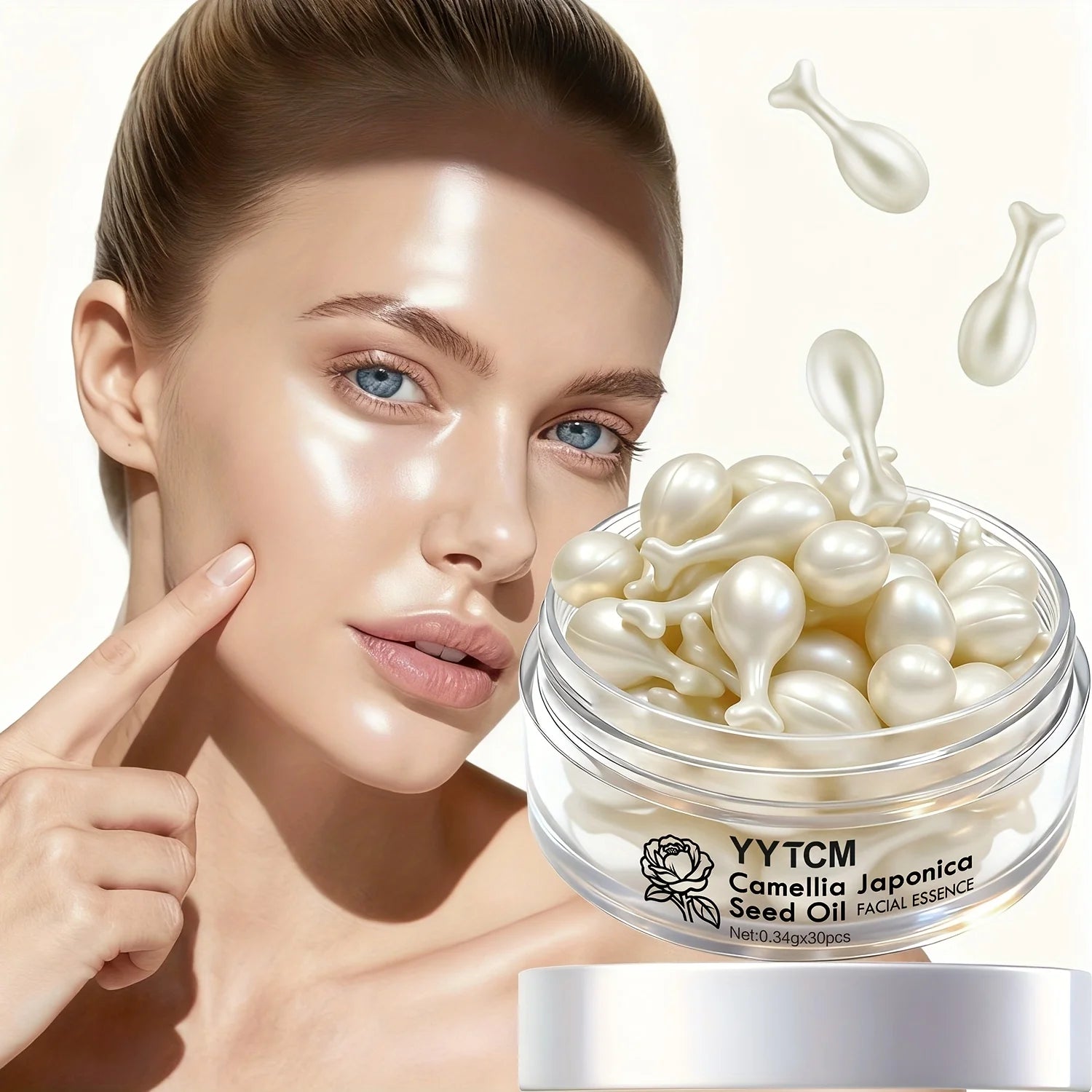 Camellia Seed Oil Essence Capsules, Moisturizing and Firming Essence, Contains Squalane, Fullerene, Ginseng Root Extract, Niacinamide, Vitamin E, Retinol, Deep Hydration (0.34Gx30 Capsules)/Bottle-1 Bottle Oasis Select