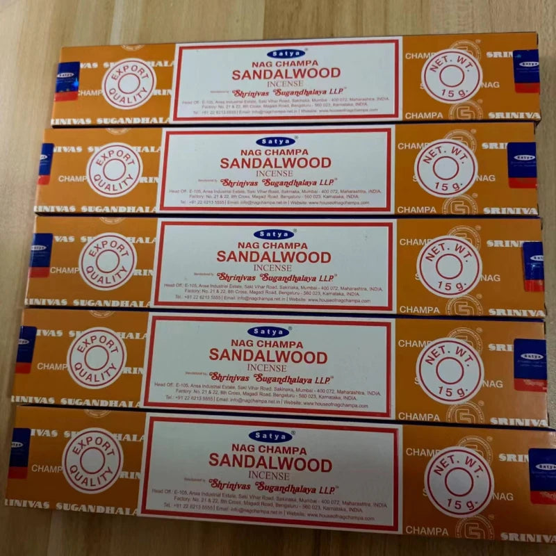 5BOX NAG Champa Incienso Satya Incense Collection Satya Handmade Sticks with Flavors Refreshing Medicinal Aromas Home Fragrances Oasis Select SANDAL WOOD 5 small box