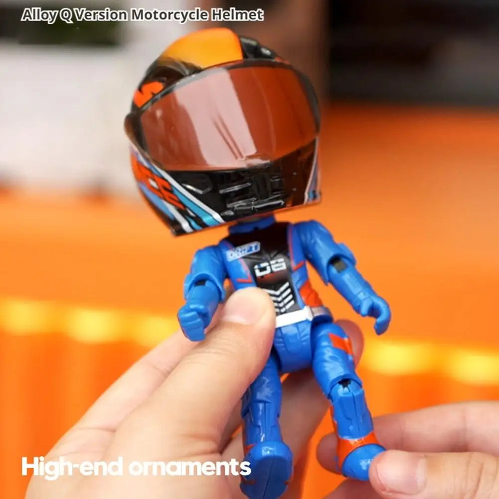 Motorcycle Rider Figurine Deformable Helmet Racing Driver Decoration Figurine Figurine Desktop Ornament Model Children's Gift Oasis Select