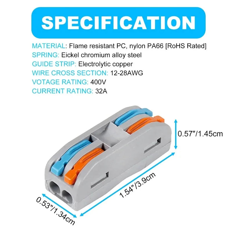 Quick Wire Connectors Universal Compact Splicing Wiring Cable Connection 0.08-4.0mm2 Push-in Conductor Terminal Oasis Select