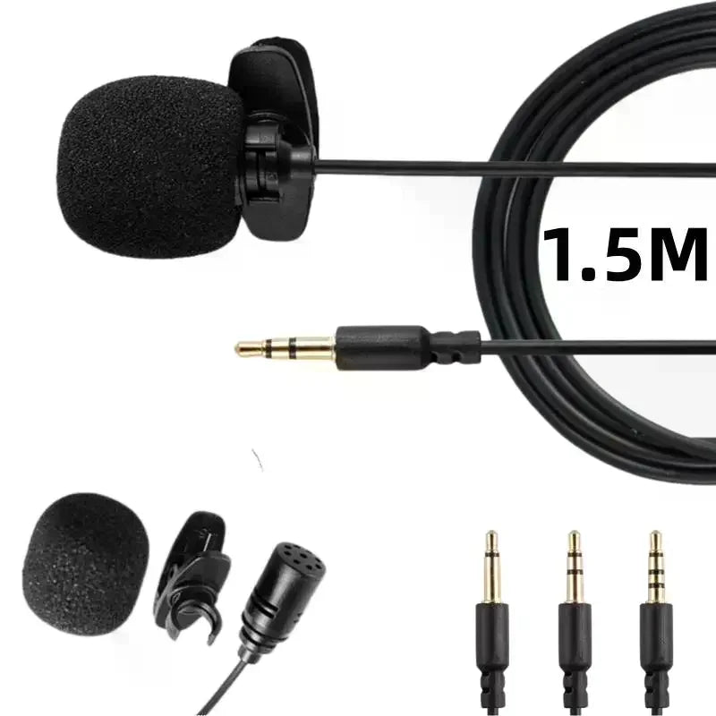 1Pcs Hands-free Condenser Clip-on Lapel Mic 1.5 Meters Mini Portable Lavalier Wired 3.5mm Microphone For Phone And Laptop PC Oasis Select