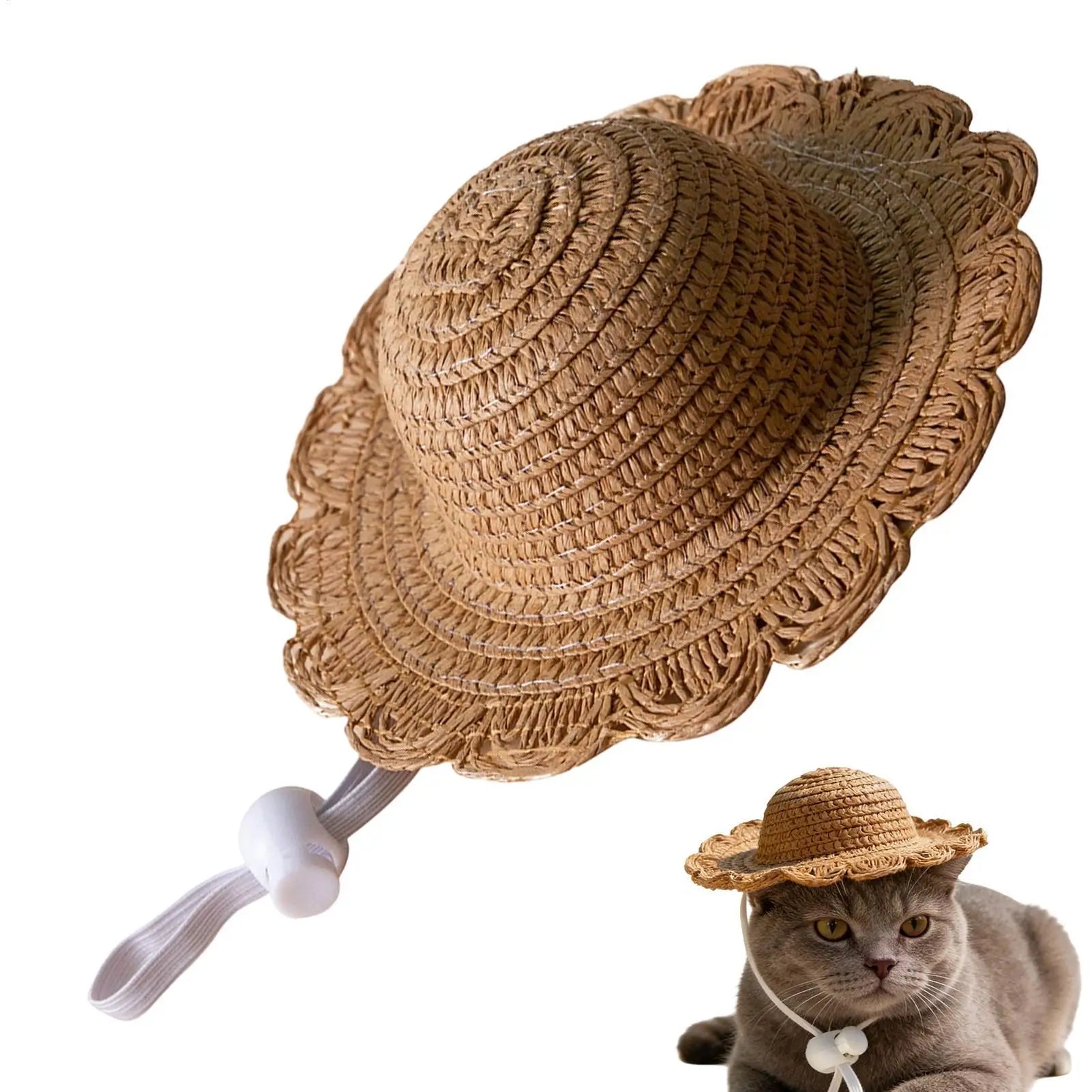 Dog Straw Hat Cute Adjustable Pet Woven Hat Dog Decorative Hat Photo Prop Dog Cat Sunshade Caps Run Straw Hat For Small Dog Cat Oasis Select