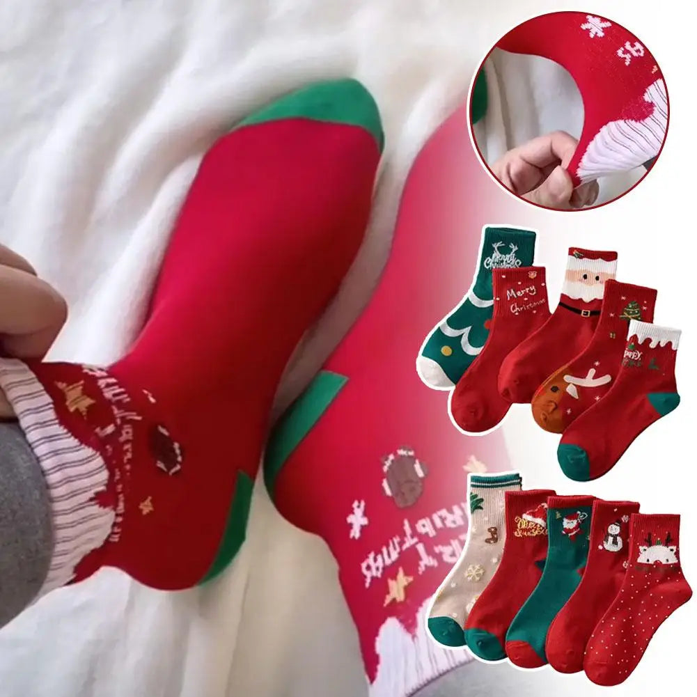 5-Pair Christmas Cartoon Socks Set – Soft, Warm & Festive