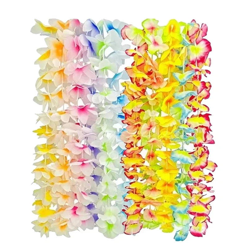 12-60PCS Colorful Tropical Flower Necklace for Hula Dance Summer Beach Pool Birthday Party Decoration Favors Hawaiian Garland Oasis Select Random Color 1Bag-12PCS