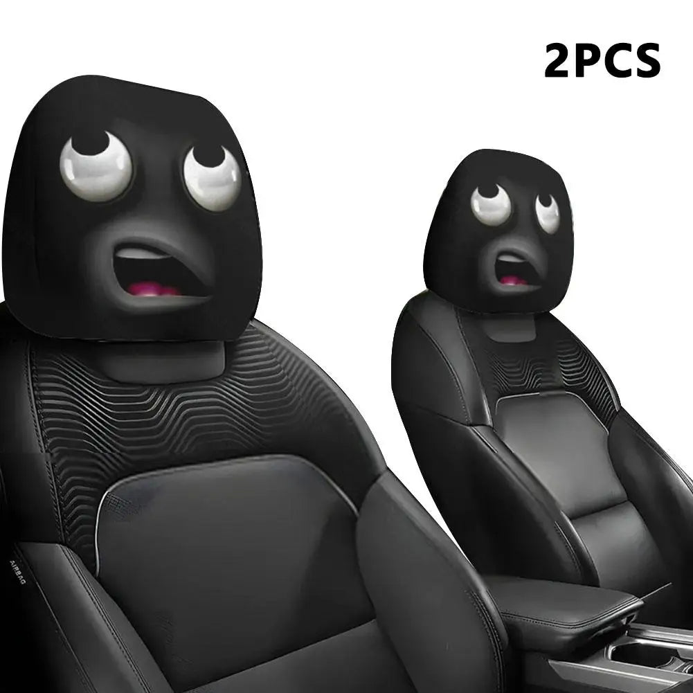 2pcs Halloween Decoration Black Skull Car Print Headrest Cover Universal Stretchy Spooky Fun Universal Head Cover Auto Parts Oasis Select 2pcs E