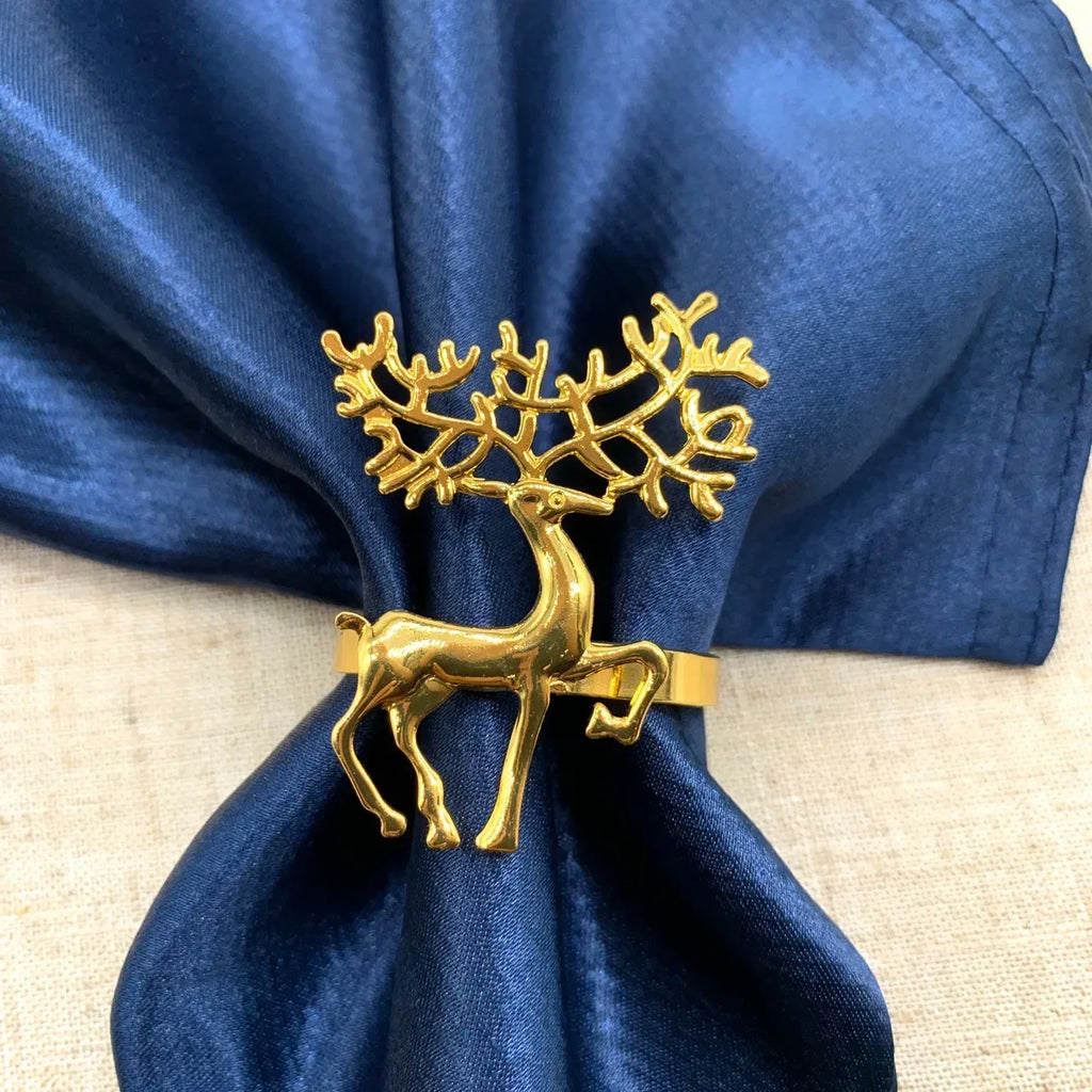 60-Pack Gold Elk Christmas Napkin Rings – Festive Table Decor