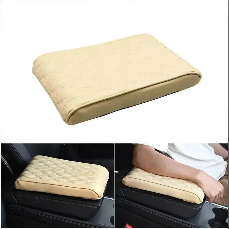 Wave Embroidery PU Leather Car Armrest Mat, Center Console Armrest Protection Cushion with Storage, Universal Auto Armrest PadWa Oasis Select beige 2 PU Four Seasons