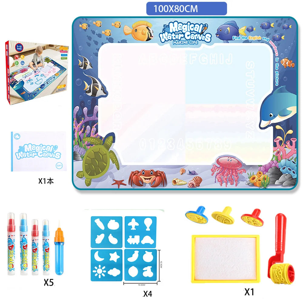 Magic Water Drawing Mat Reusable Doodle Painting Board with Pens Montessori Educational Toys for Kids Halloween Christmas Gift Oasis Select 100x80cm