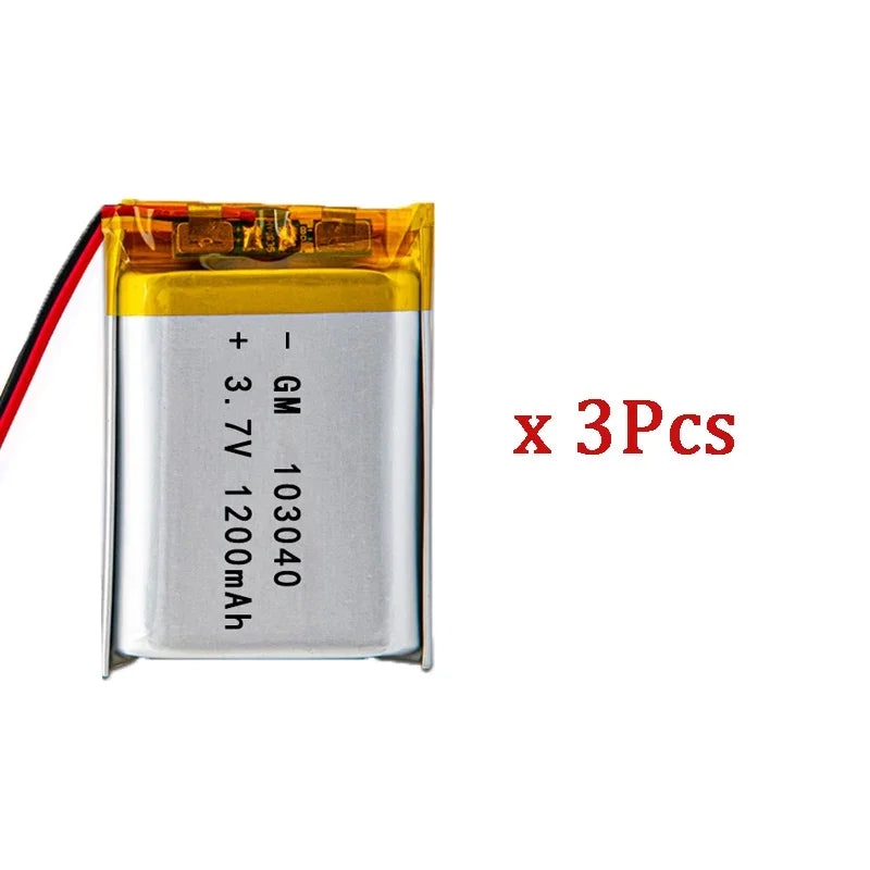 3.7V 1200mAh 103040 Lithium Polymer Battery For PS4 Humidifier GPS Navigation Device Intelligent Wearable Locator Oasis Select 3Pcs-No plugs
