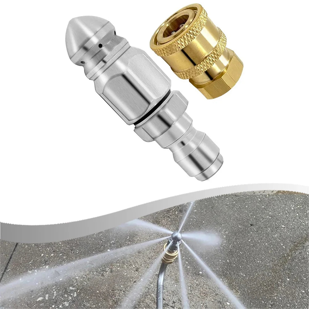 Sewer Jetting Nozzle 5000PSI With 1/4" Quick Connect Drain Cleaning Nozzle Kit Drain Hose Nozzle Tool Oasis Select