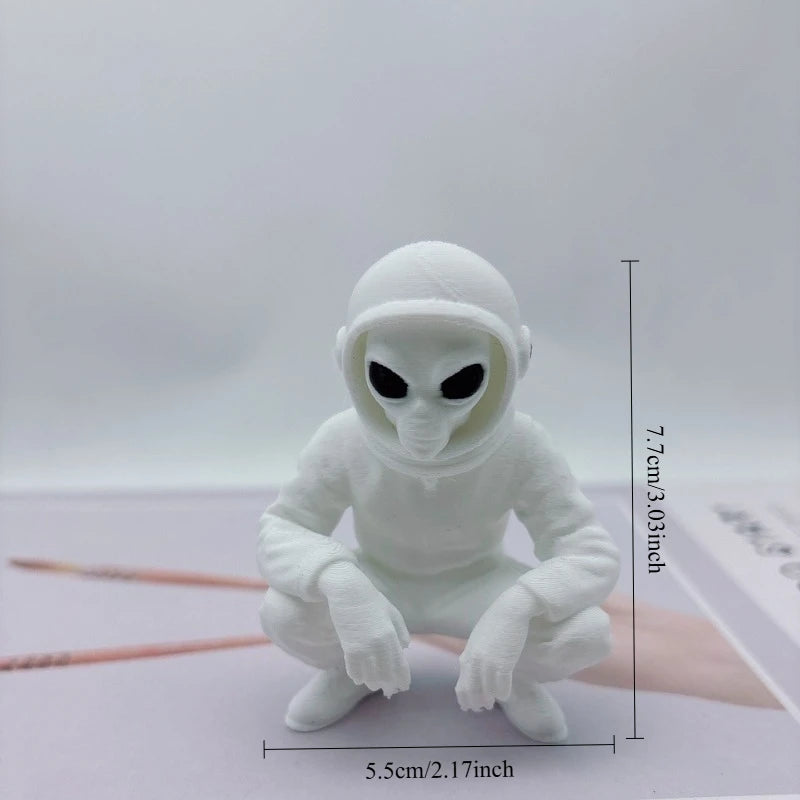 Mysterious Alien Astronaut Sculpture Squat Extraterrestrial Figurine 3D Printing Ornaments for Coffee Modern Bedroom Decor Gifts Oasis Select Alien squat 7.7x5.8x4.2cm
