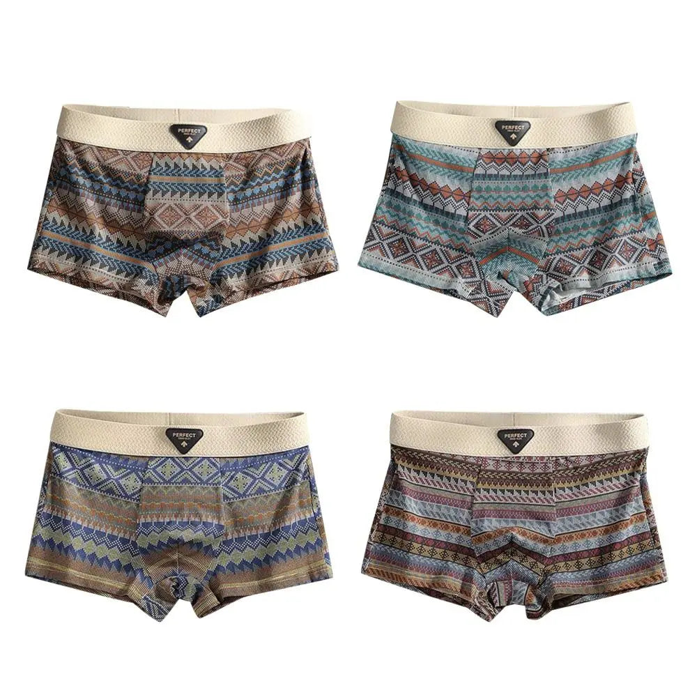 Retro Cotton Boxer Briefs Ultra Soft Breathable Men's Underwear 3D Support Pouch Ethnic Style Seamless Briefs Oasis Select