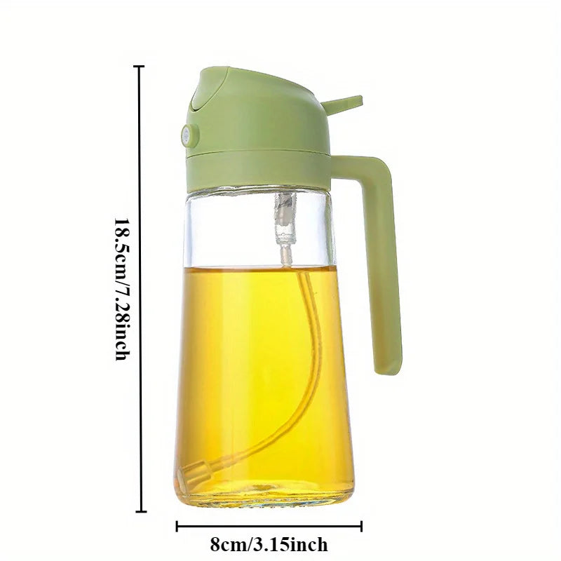 2in1 Olive Oil Dispenser Bottle with Pourer 500ml Plastic Oil Sprayer Cooking Oil Spray Tank BBQ Baking Picnic Kitchen Tool Home Oasis Select green