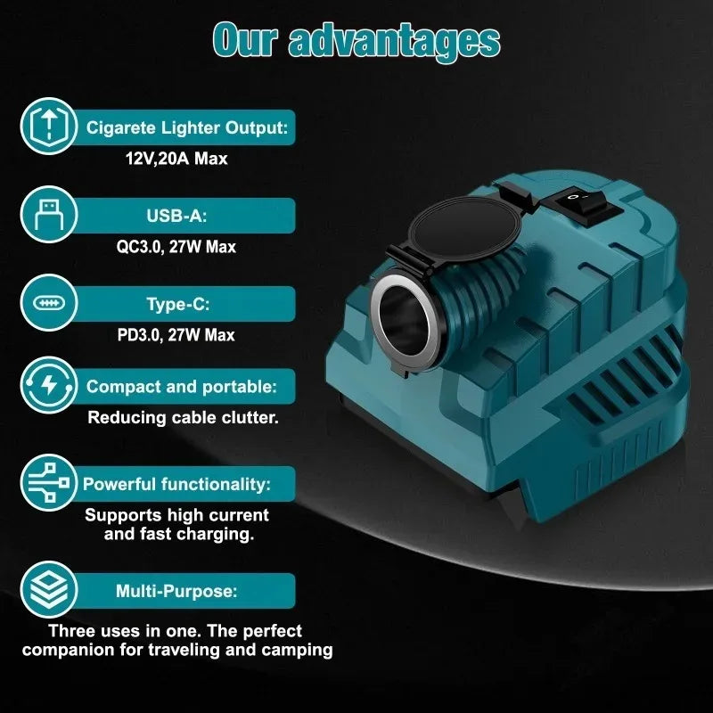 For Makita 18V Battery To 12V 240W Power Adapter for Car Fridge Cigarette Lighter Port Buck Converter Regulator Tool Accessory Oasis Select