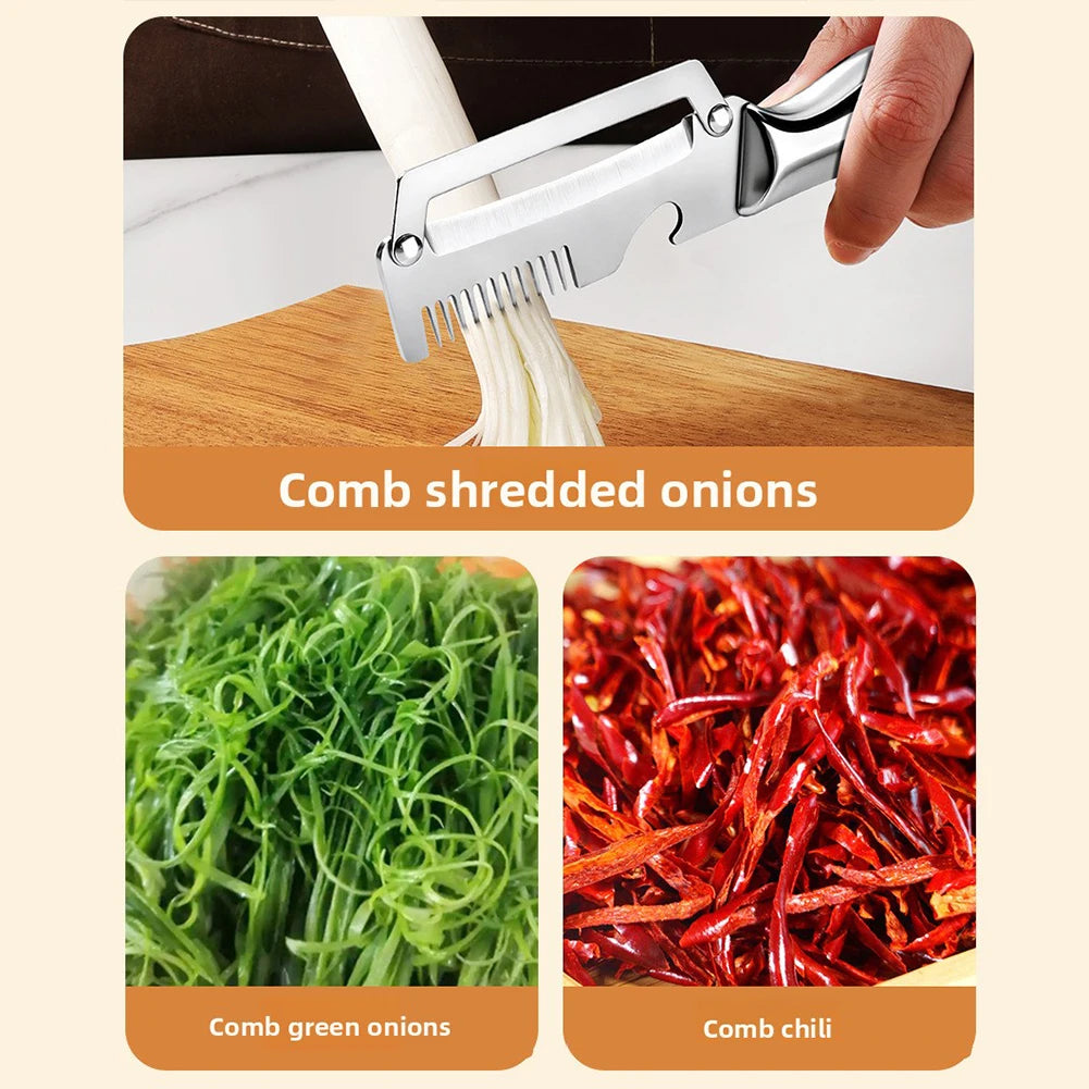 3-in-1 Stainless Steel Vegetable Peeler & Scallion Shredder