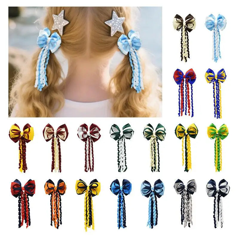 Festival Bow Hair Clips – Curly Ribbon Tassel Hairpins for Girls Hair Bow Clip Oasis Select