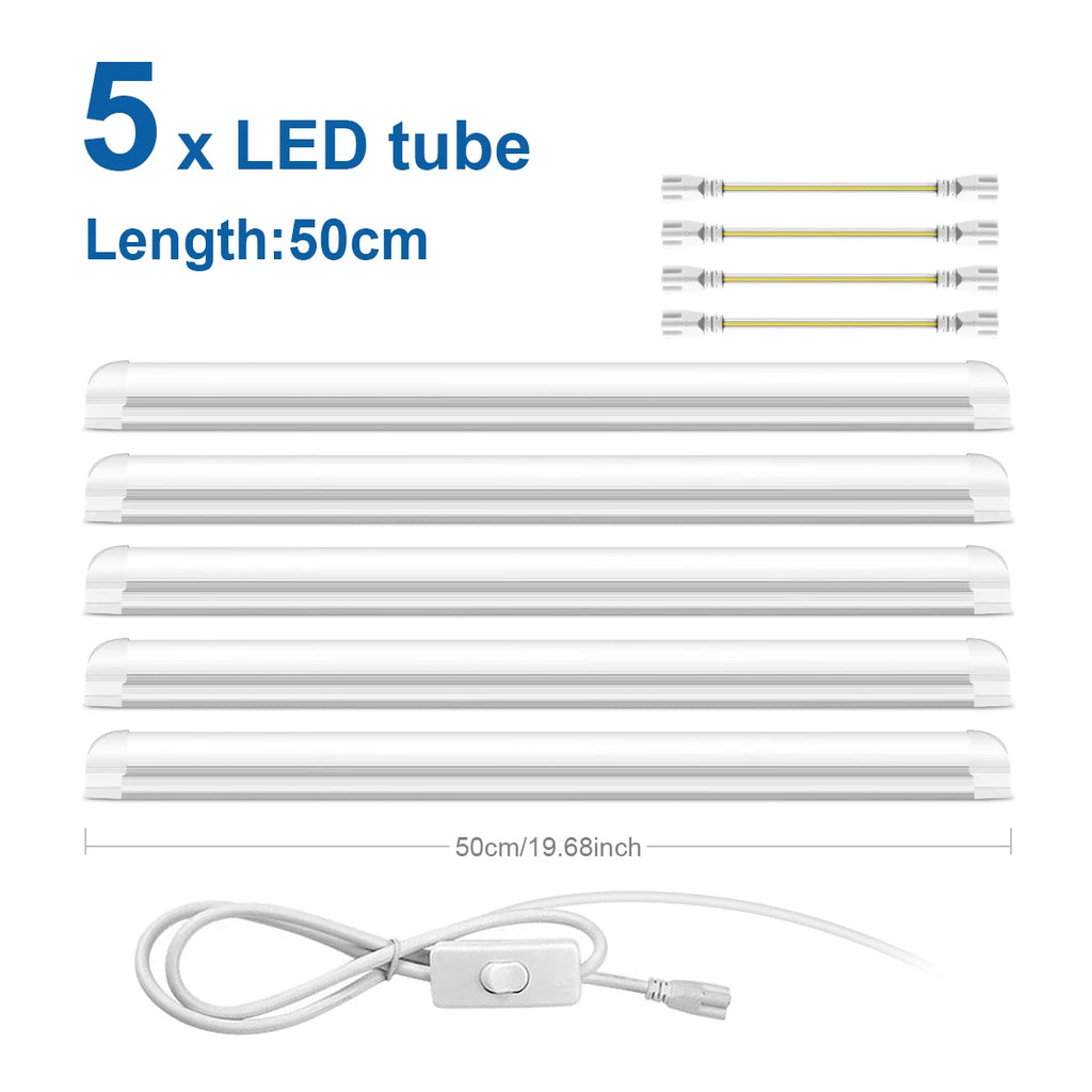 1.64FT 50CM 25W AC220V Led Fluorescent Light Energy Saving 1-6Pcs T8 LED Tube For Kitchen Dining Room Garage Shop Lighting ﻿ Oasis Select 5x T8 LED Tube White USA Powre Plug