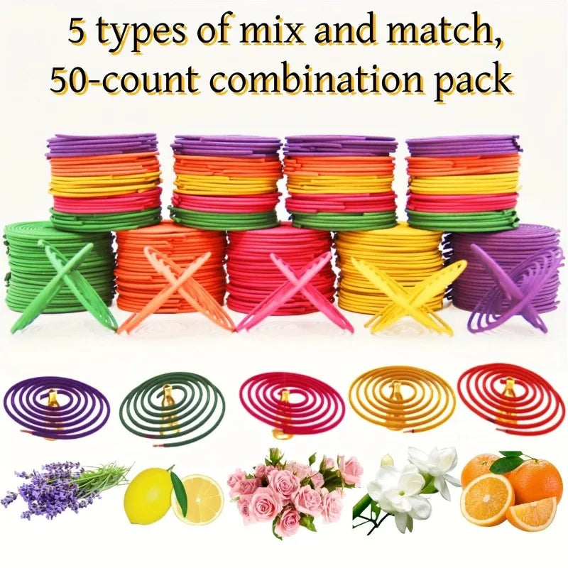 Mixed Fragrance Incense Sticks Spiral Shape Coil Incense Lemon Rose Jasmine Lavender Orange, 3-4 Hours Burn Time, Mild Fragrance Oasis Select