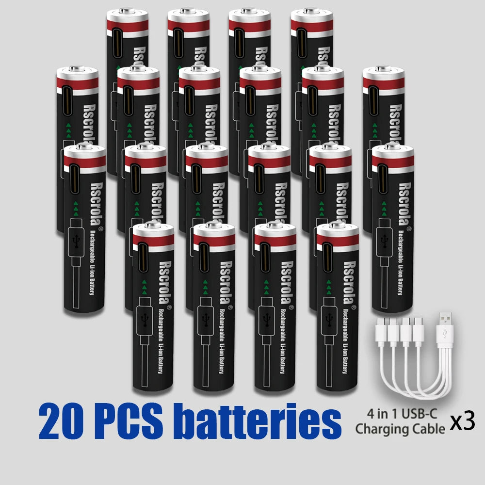 AAA 1.5V 8000mAh Lithium Batteries USB Rechargeable AAA Battery with 4-in-1 USB Cable for Toys Camera Flashlight Oasis Select 20PCS Batteries 1.5V China Mainland
